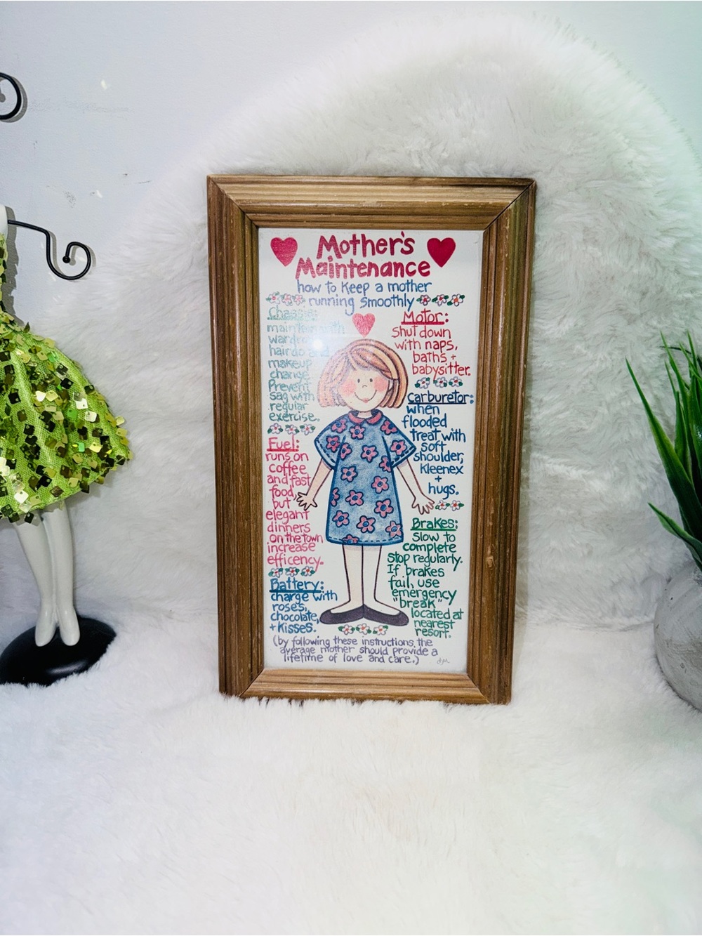 Handcrafted Rustic Framed "Mother's Maintenance" Wall Art Heart & Floral Design